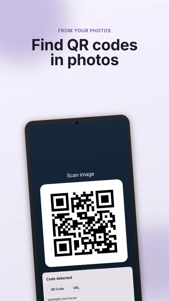 QRCoder находит QR-код на импортированном фото и показывает ссылку